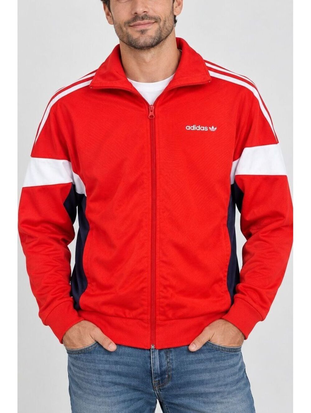 Adidas Originals Trefoil Track Jacket Mens Small Red White Navy Y2K Retro